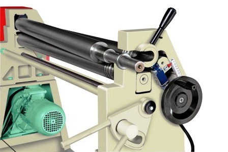 akbend/akyapak model as 3 roll initial pinch plate bending machine -- forming roll manually adjustable via hand wheel - pinch roll manually adjustable
